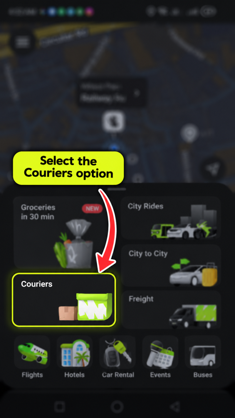 inDrive services screen with Couriers highlighted