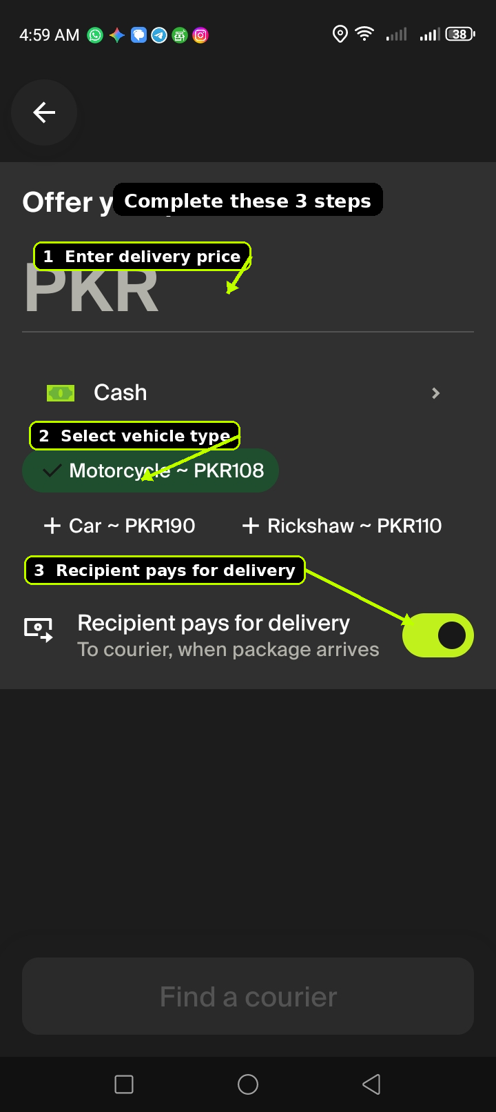 Offer your price button in inDrive